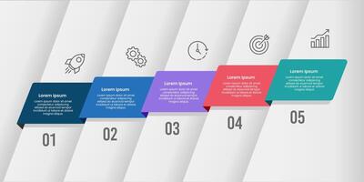Colorful Ribbon Infographic design template. 5 Steps business growth stages. Business presentation, Timeline, Planning, Strategy and Marketing. vector