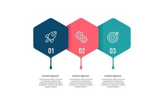 Hexagons Infographic design template. 3 steps to achieving of company goals. Business presentation, Planning, Strategy and Marketing. vector