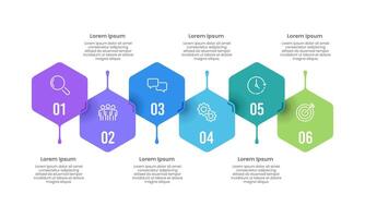 6 Keys to Business success. Hexagon Infographic Colorful Design Template. Business Presentation, Planning, Strategy, Organization and Milestones. vector