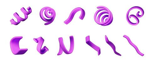 3d set of spiral confetti. Render colorful serpentine vector