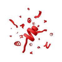 3d set of red spiral confetti isolated. vector
