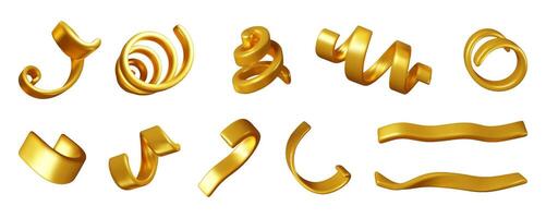 3d set of gold spiral confetti isolated. vector