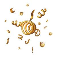 3d set of gold spiral confetti isolated. Render colorful serpentine vector