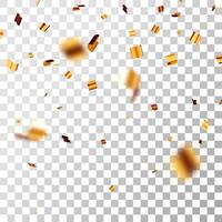 3D party golden confetti. Render gold confetti in empty space vector