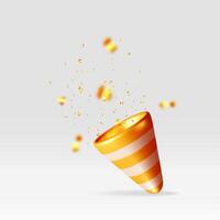 3D party popper with confetti isolated vector