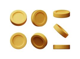 3D gold coin icon set isolated. American dollar coin render in different shape vector