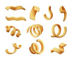 3d set of spiral confetti isolated. Render colorful serpentine collection. Different curly ribbon vector