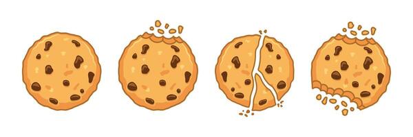 Cookies icons set in flat style. Tasty biscuits illustration on isolated background. Chocolate bakery sign business concept. vector