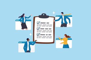 Meeting agenda, strategy planning communication, checklist or todo list for teamwork, brainstorm or work discussion, task or meeting reminder clipboard, business people meeting with agenda checklist. vector