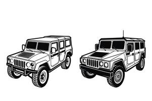 2 Different Humvee silhouette on white background vector