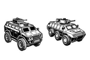 2 different Armored Vehicle silhouette on white background vector