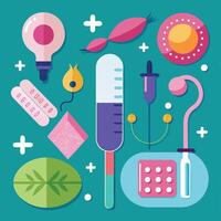 A flat design of medical items and other items vector