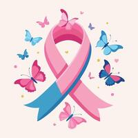 minimalistic pink ribbon with butterflies symbolizing transformation and healing vector