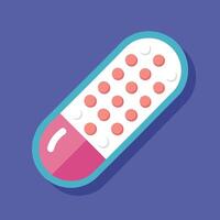 Pill flat icon with long shadow on blue background vector