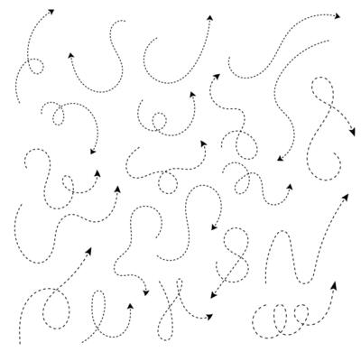 Dashed lined scribble arrows symbol set