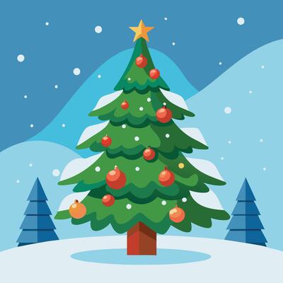Christmas tree with snow and christmas decorations