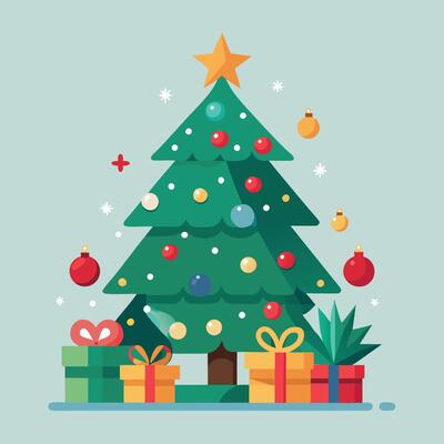Christmas tree with presents and gifts flat design illustration