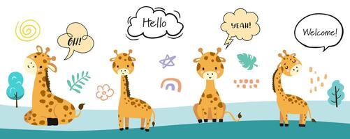 cute giraffe template banner with hello,welcome for horizontal design vector