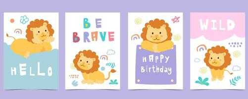 cute baby lion template background for a4 vertical design vector