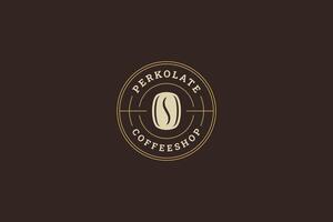 Coffeeshop minimalist retro circle logo design template with bean flat illustration vector