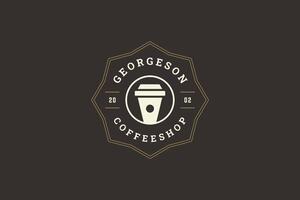 Coffeeshop coffee paper cup take away angular circle retro logo design template flat vector