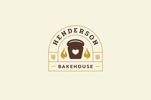 Bakery store shop retro logo design template for cafe bread with wheat flat illustration vector