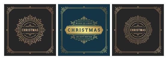 Elegant Christmas greeting cards with gold and dark backgrounds for the holidays vector
