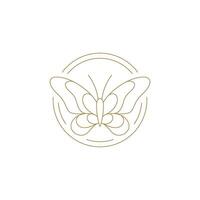 Elegant butterfly with ornamental wings in golden circle frame line art icon illustration vector