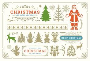 Christmas decoration symbols with ornate vignettes and icons for labels vector