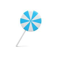 Blue realistic lollipop striped rounded shape with stick 3d template illustration vector