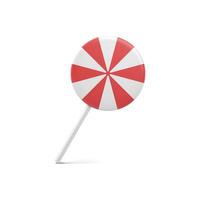 Red realistic lollipop striped rounded shape with stick 3d template illustration vector