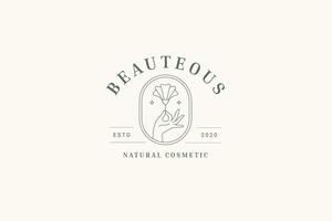 Natural flower buttercup in hand line art logo design template for plastic surgery clinic vector