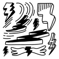 hand drawn sketch style lightning collection illustration. thunderbolt doodle icon set. vector