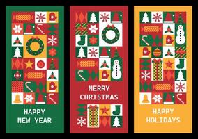 Set of festive vertical banners Merry Christmas and Happy New Year. Templates for greeting card or invitation in abstract modern geometric style. illustration vector