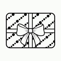 festive gift box with bow tied with ribbon top view contour drawing flat style vector