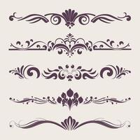 Amethyst color classic intricate design ornate elements decorative, swirls, dividers, borders vector