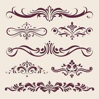 Amethyst color elegant intricate design ornate elements decorative, swirls, dividers, borders vector