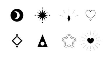 Abstract graphic black and white. Elements of star, sparkle and heart for predictation, astrology and illustration vector