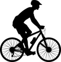 black silhouette of a man on a bicycle without background vector