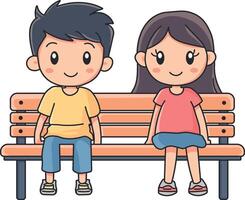 illustration of a guy and a girl sitting on a bench without background vector