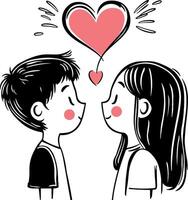 drawing of a boy and a girl between them, a heart without background vector