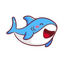 Cute Shark Cartoon . Adorable And Kawaii Underwater Animals Concept Design. Maskot, Icon and Logo. Isolated White Background. vector