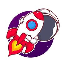 Cute astronaut hugging spaceship cartoon character. Space and science concept design. Hand drawn flat adorable chibi illustration. Icon logo mascot isolated background. vector