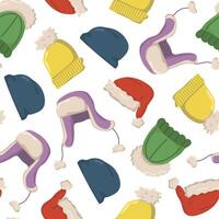 seamless pattern with warm hats. Winter background for wallpaper and packaging. vector