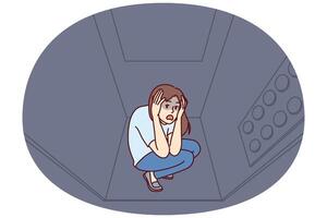 Woman stuck in elevator is claustrophobic and panic attack due to phobia of enclosed spaces vector