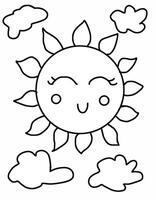 cute sun and cloud colouring page illustration for kids vector