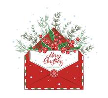 Card with with envelope and winter decorations. Merry Christmas and happy new year. vector