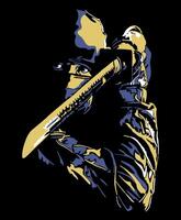 Isolated, high contrast illustration of ninja assassin with sword. vector