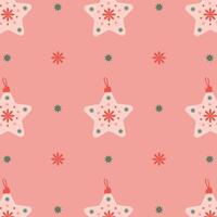 pattern of festive ornaments in the shape of a star for a Christmas tree on a pink background vector