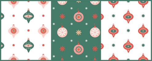 happy holidays set of patterns with Christmas tree decorations in retro style vector